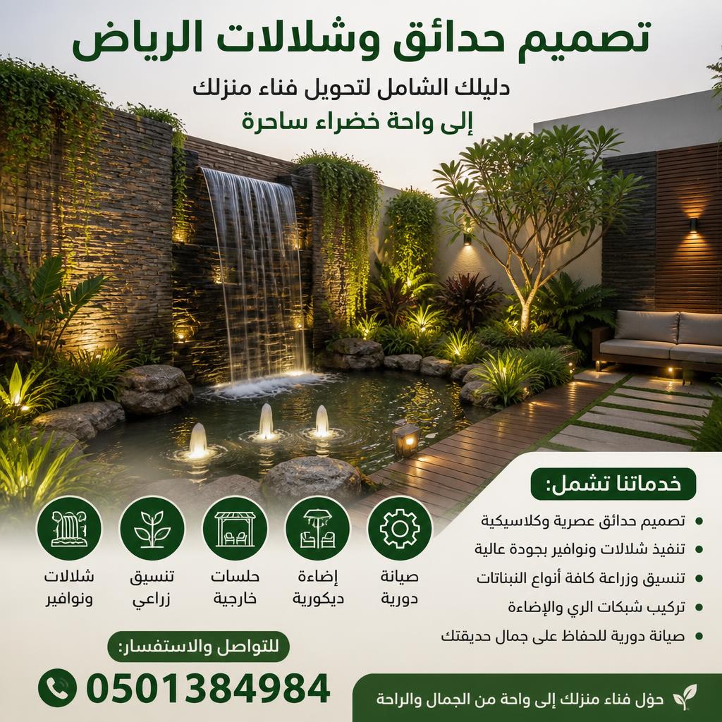 تصميم حدائق وشلالات بالرياض | افضل الأسعار (0501384984)