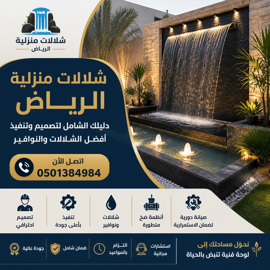 شركة شلالات منزلية بالرياض | تصميم وتنفيذ شلالات ونوافير (0501384984)